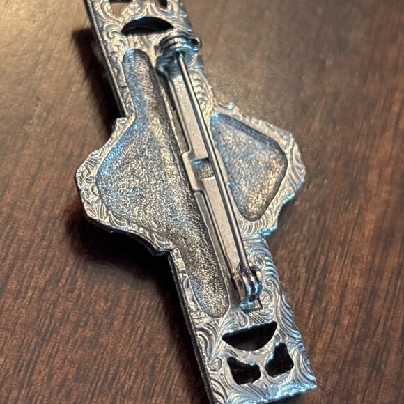 Vintage Art Deco Revival Mother of Pearl and Faux Marcasite Bar Brooch - Picture 4 of 7